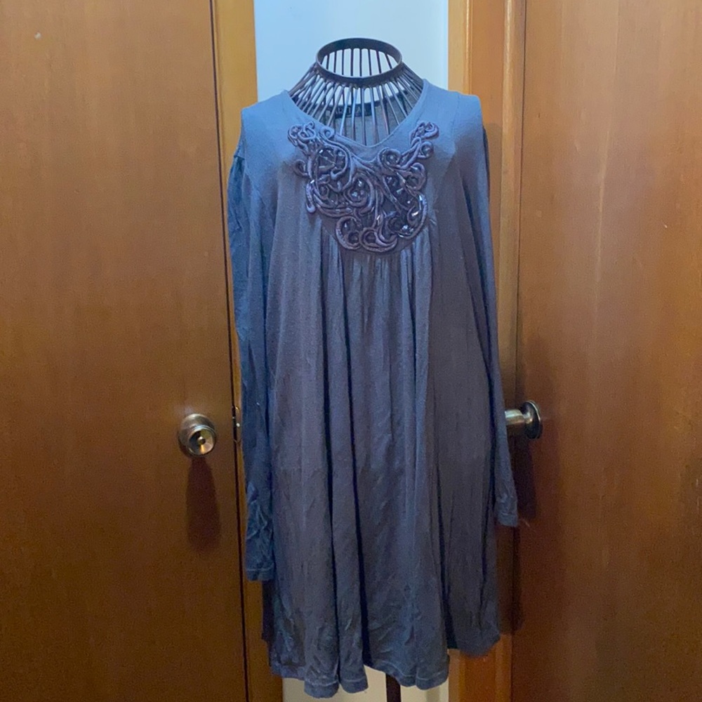 Dark Gray Beaded Tunic Dress